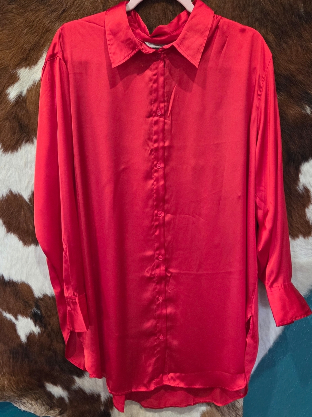 H&M Red Satin Button-Front Blouse